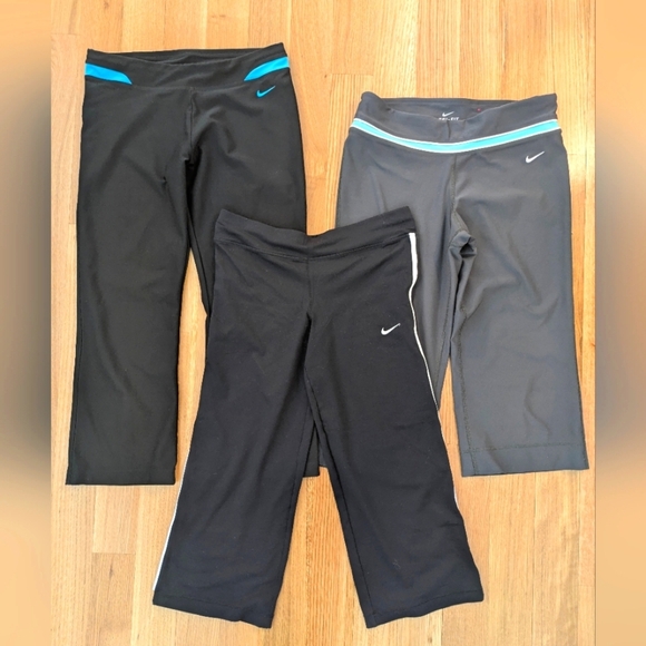 NIKE 3 PAIRS DRI-FIT WOMEN'S TRAINING CAPRI PANTS BLACK SMALL RUNNING Casual - Picture 1 of 7